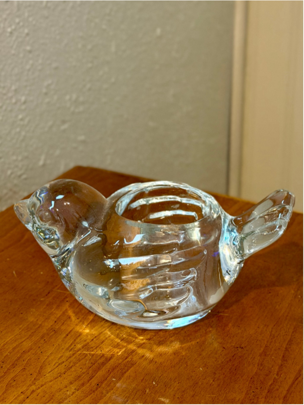 Vintage Clear Pressed Glass Bird Votive Candle Holder Trinket Catchall